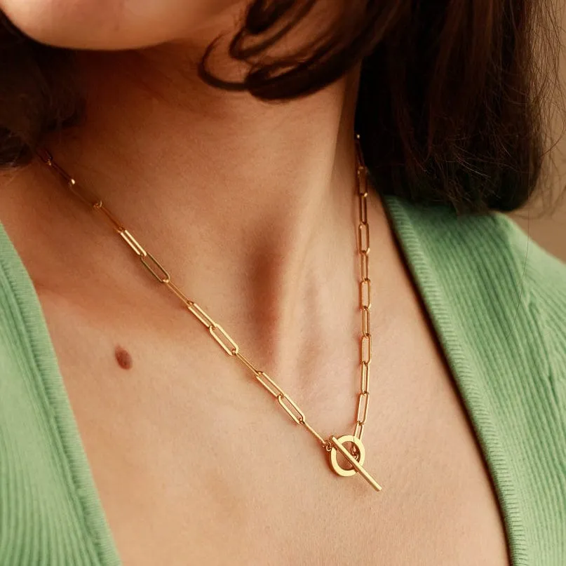 Gold Plated Long Link Charm Collector Necklace