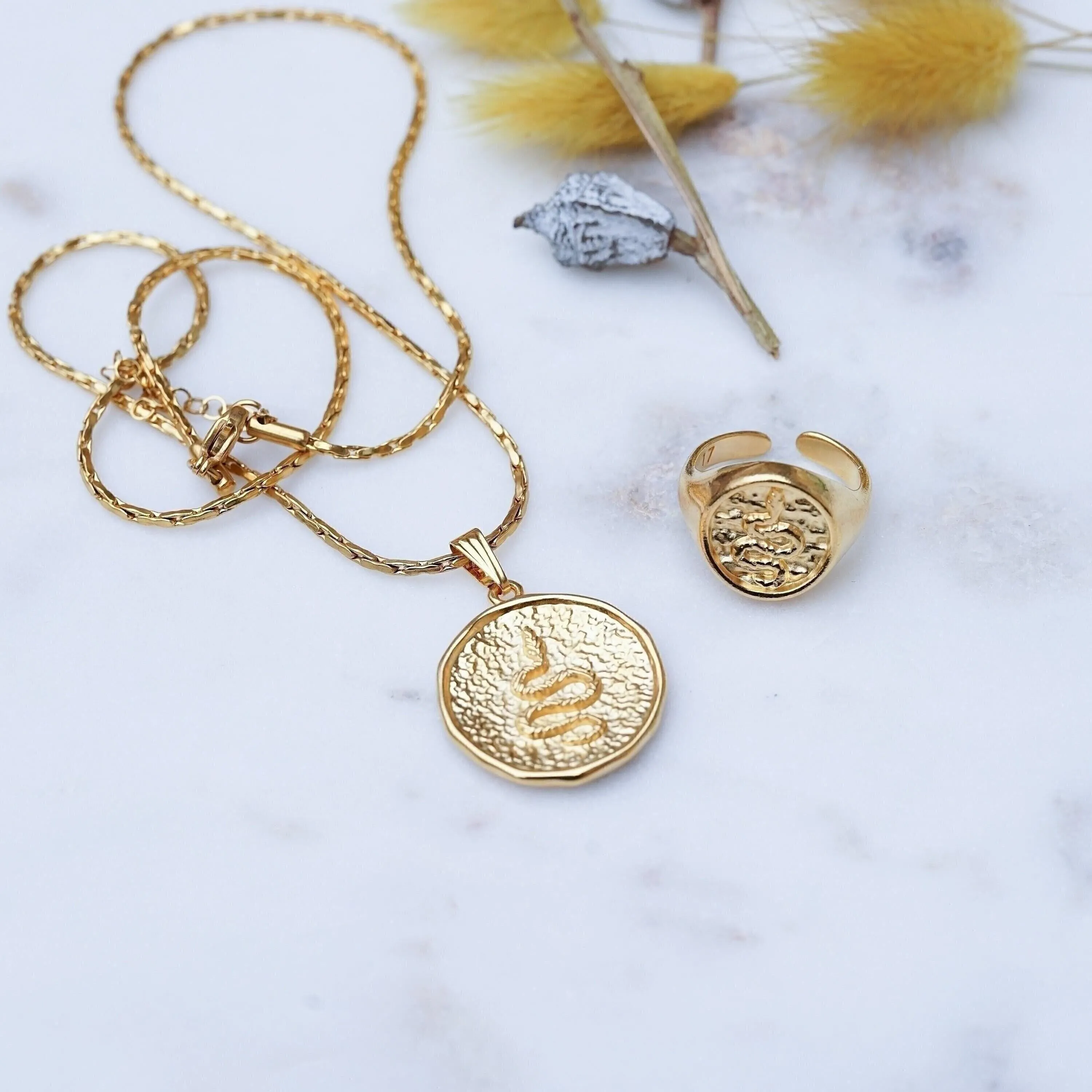 Gold Snake Stamp Necklace