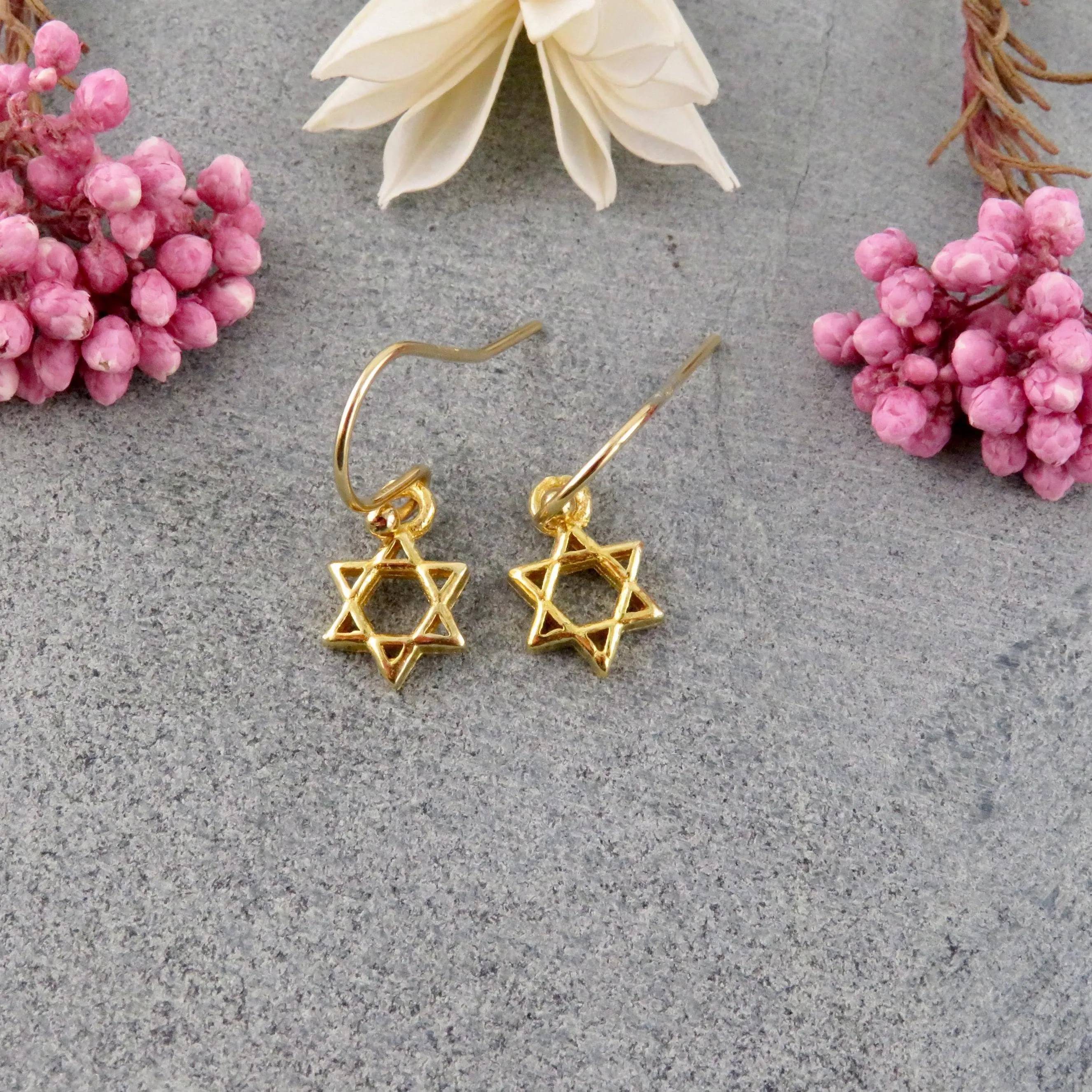 Gold Star of David Earrings