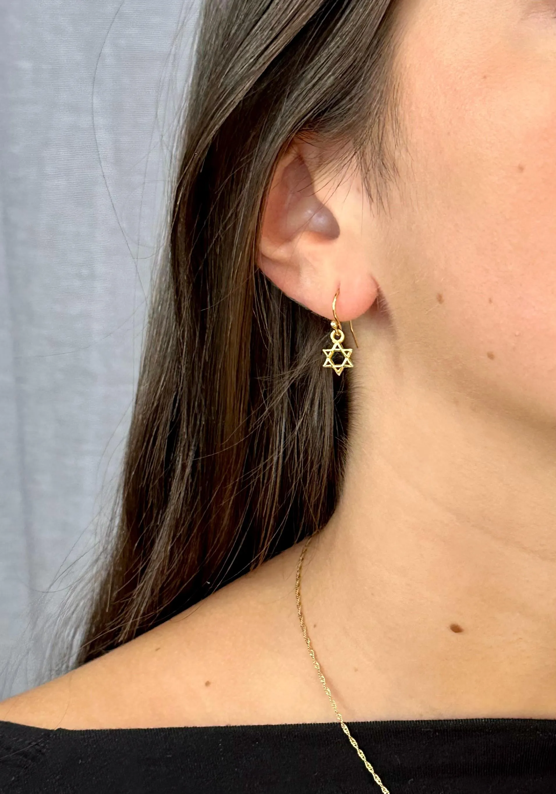 Gold Star of David Earrings