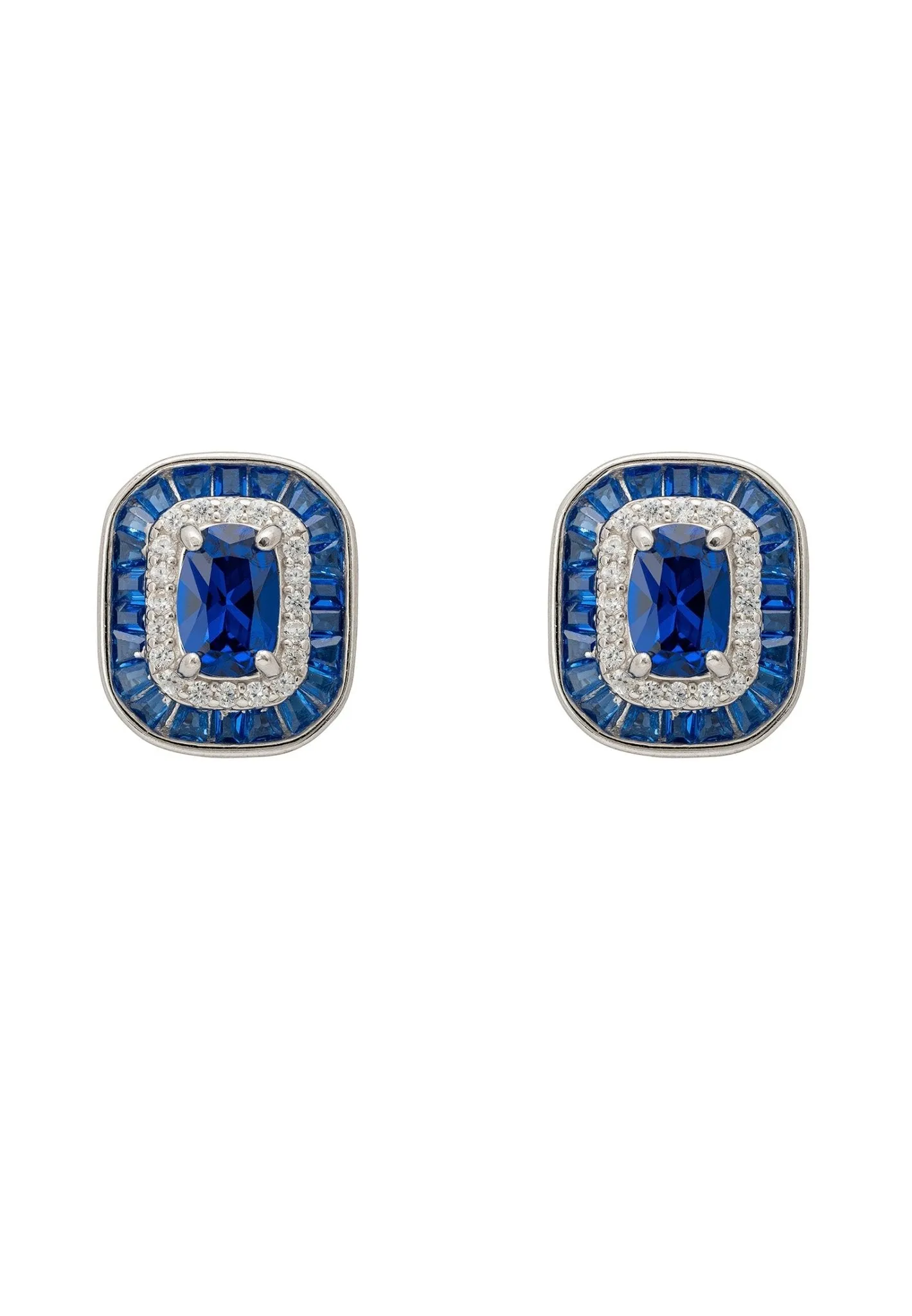 Great Gatsby Stud Earrings Sapphire Silver