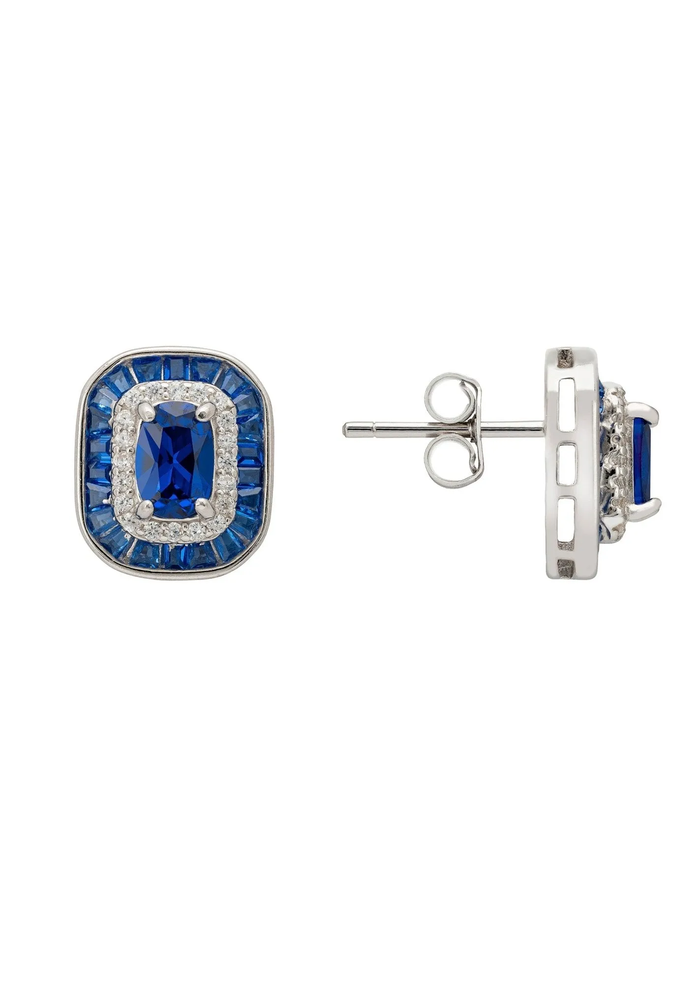 Great Gatsby Stud Earrings Sapphire Silver