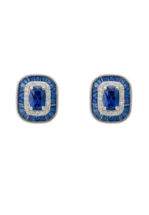 Great Gatsby Stud Earrings Sapphire Silver