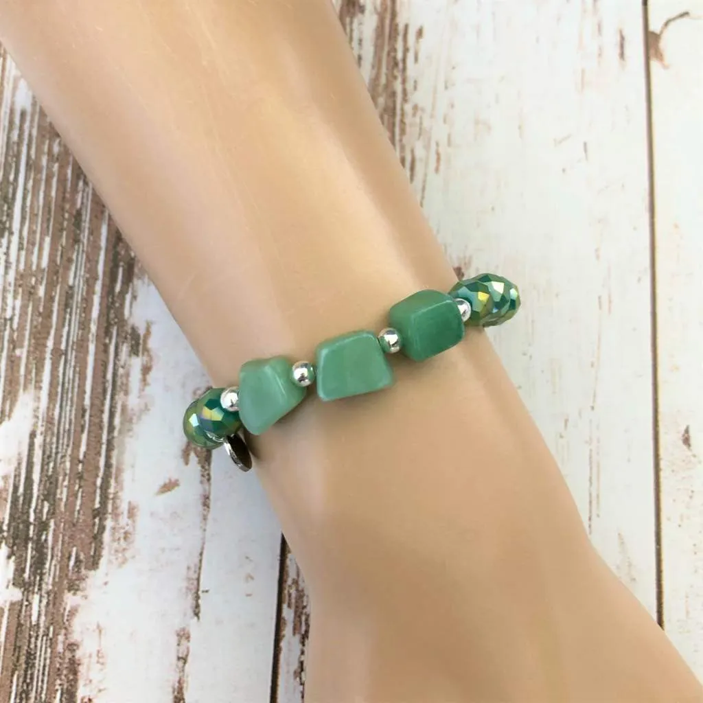 Green Adventurine and Crystal Beaded Bracelet