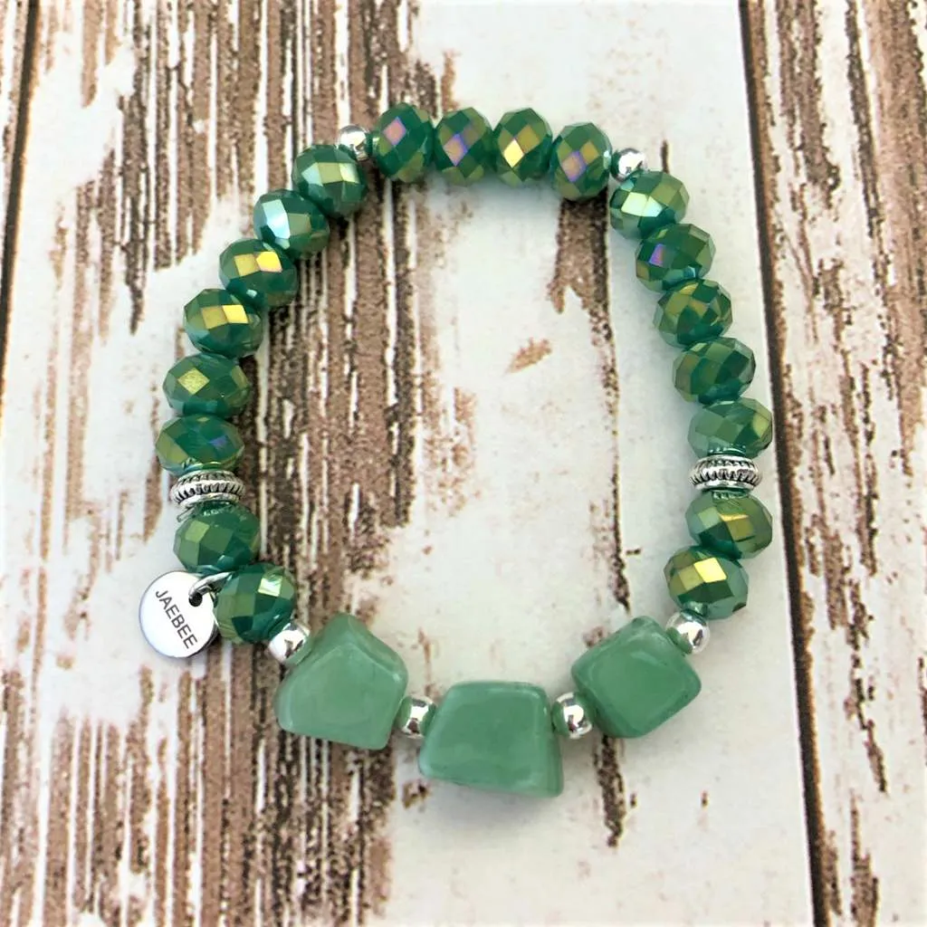 Green Adventurine and Crystal Beaded Bracelet