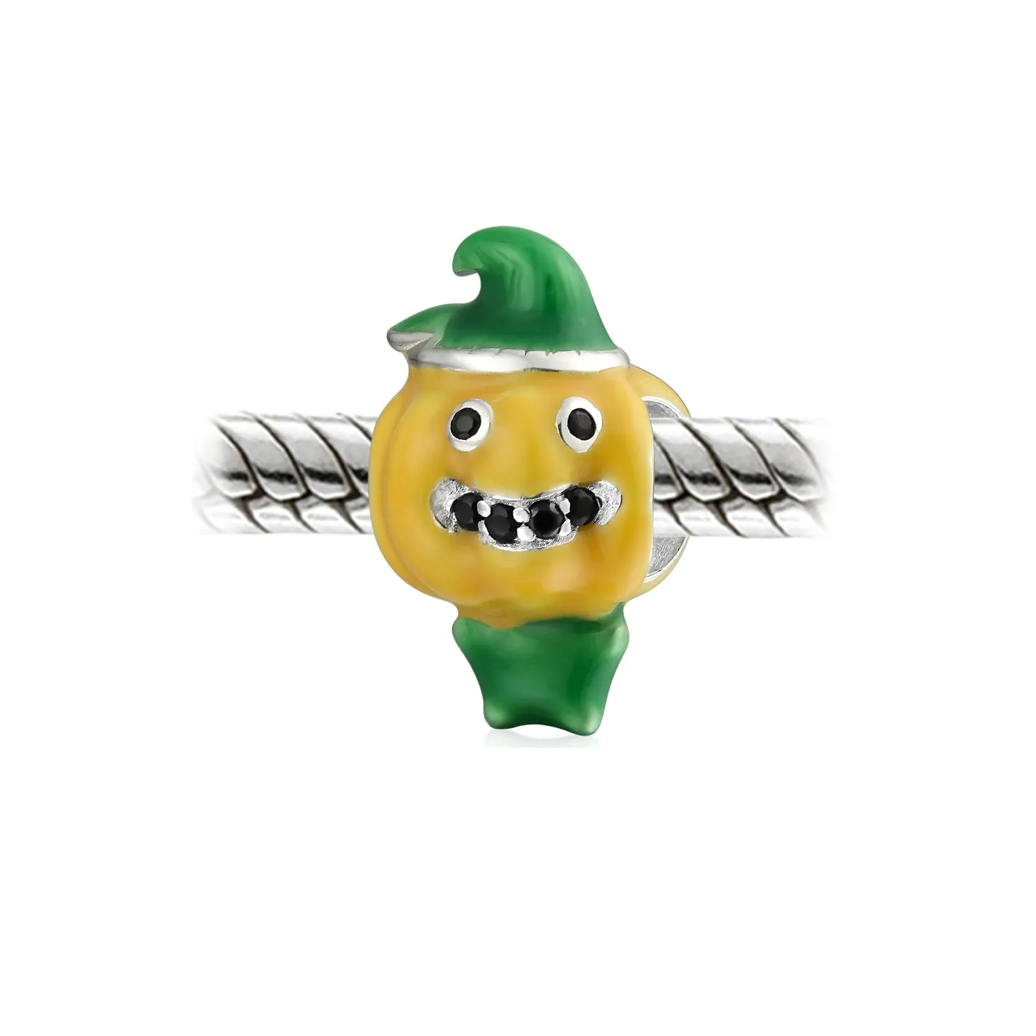 Halloween Scarecrow Pumpkin Charm Bead Enamel Sterling Silver for Bracelets