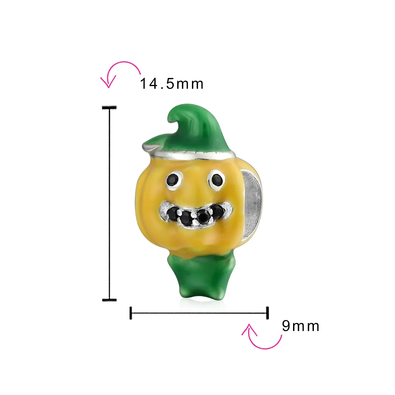 Halloween Scarecrow Pumpkin Charm Bead Enamel Sterling Silver for Bracelets