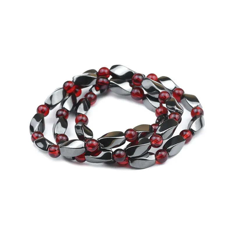 Hematite Stone and Ruby Curved Quadrangular Prism Bracelet