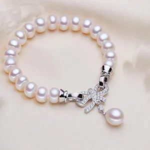 High-quality Women's Freshwater Pearl Bracelet  S925 Sterling Silver Weddings Bracelets Rice Pendant  Fine Jewelry