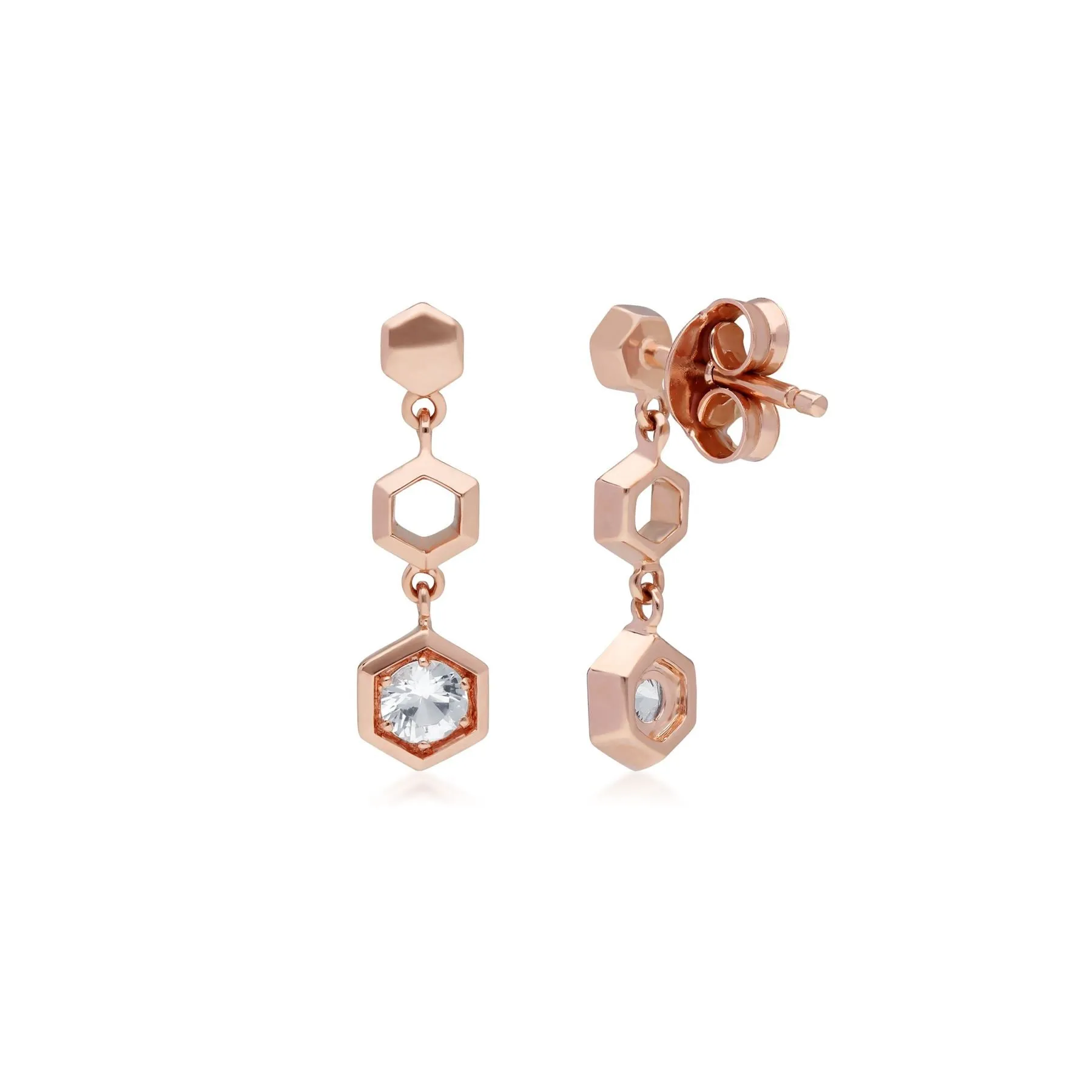 Honeycomb Klare Saphir Tropfen Ohrringe in 9ct Rose Gold