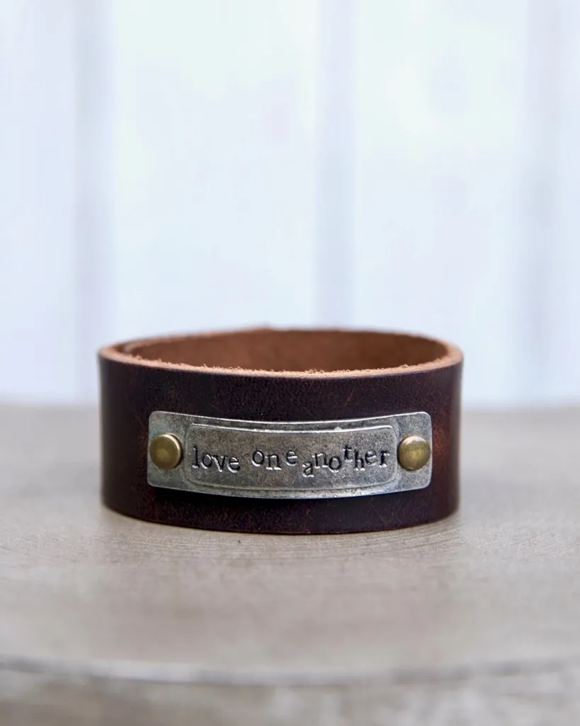 Inspirational Stamped Brown Leather Cuff