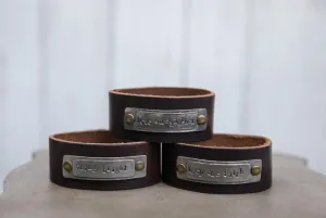 Inspirational Stamped Brown Leather Cuff