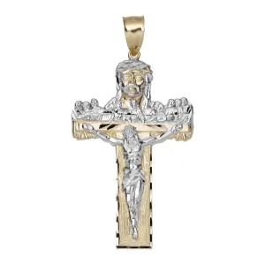 Jesus Crucifix Cross Last Supper Diamond Cut Pendant 10K Yellow Gold