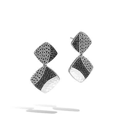 John Hardy Classic Chain Sterling Silver Hammered Square Drop Earrings