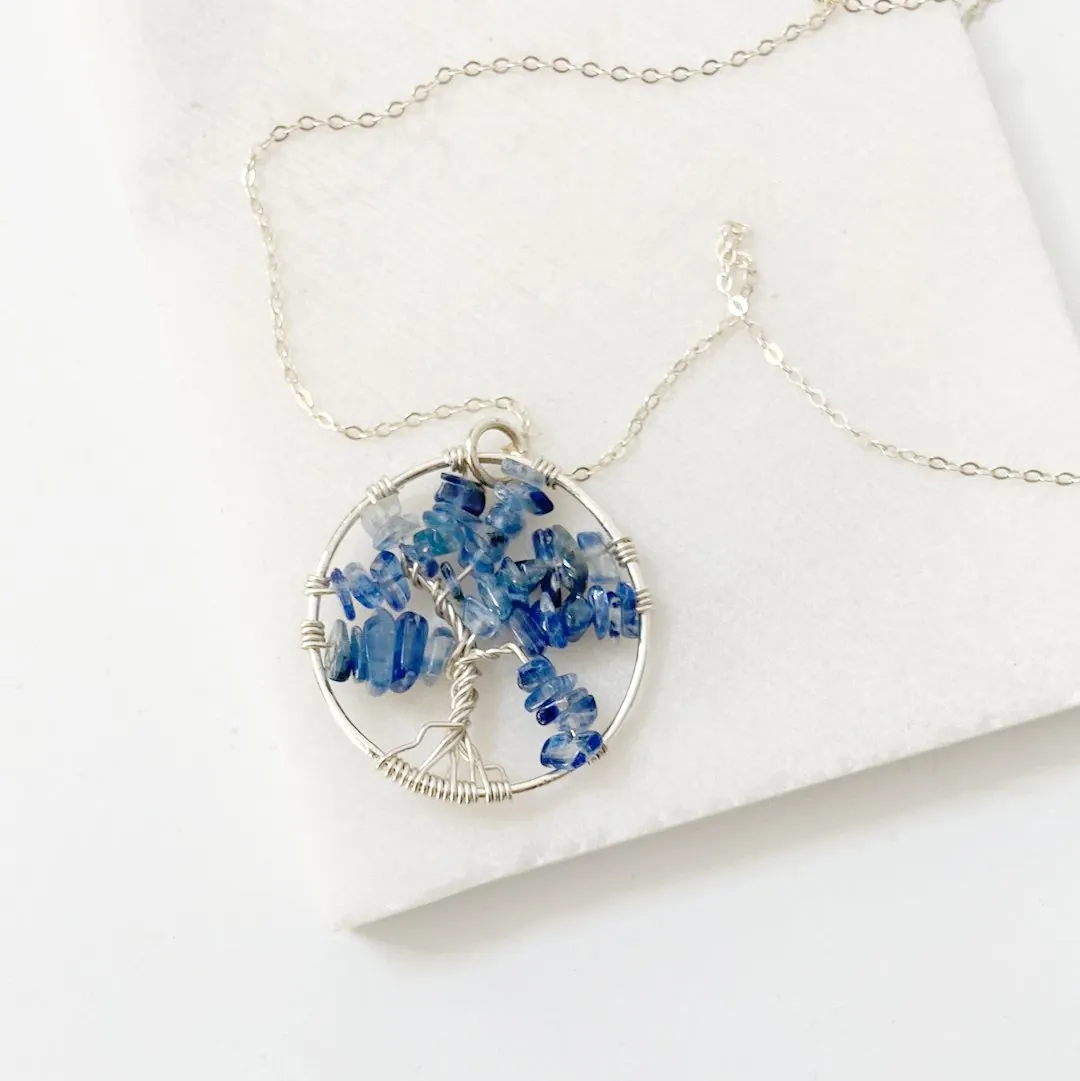 Kyanite Tree of Life Necklace, Sterling Silver and Kyanite Necklace