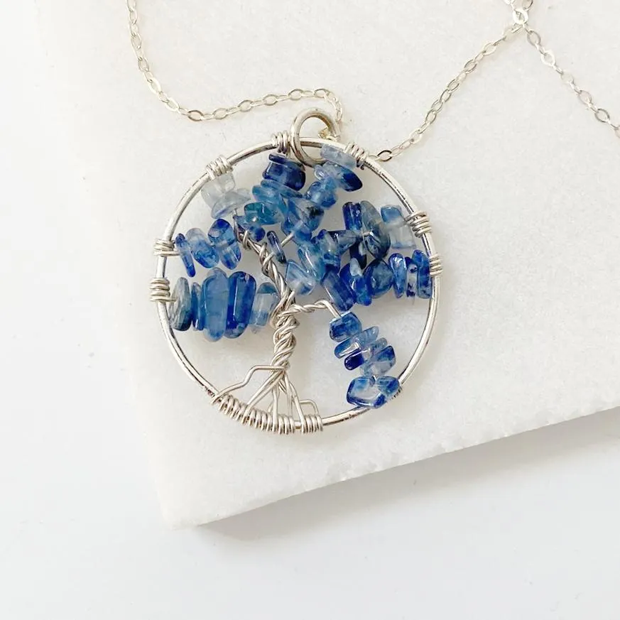 Kyanite Tree of Life Necklace, Sterling Silver and Kyanite Necklace