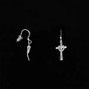 Ladies Silver Cross Heart Earrings