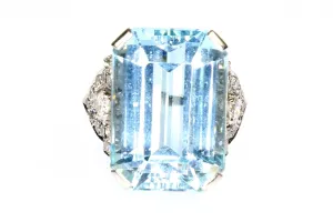 Large Aquamarine and Diamond Ring