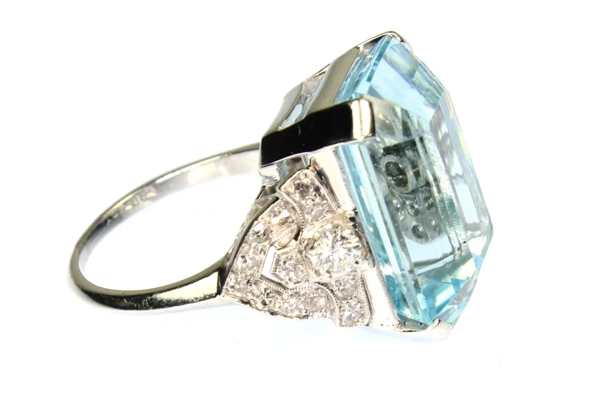 Large Aquamarine and Diamond Ring