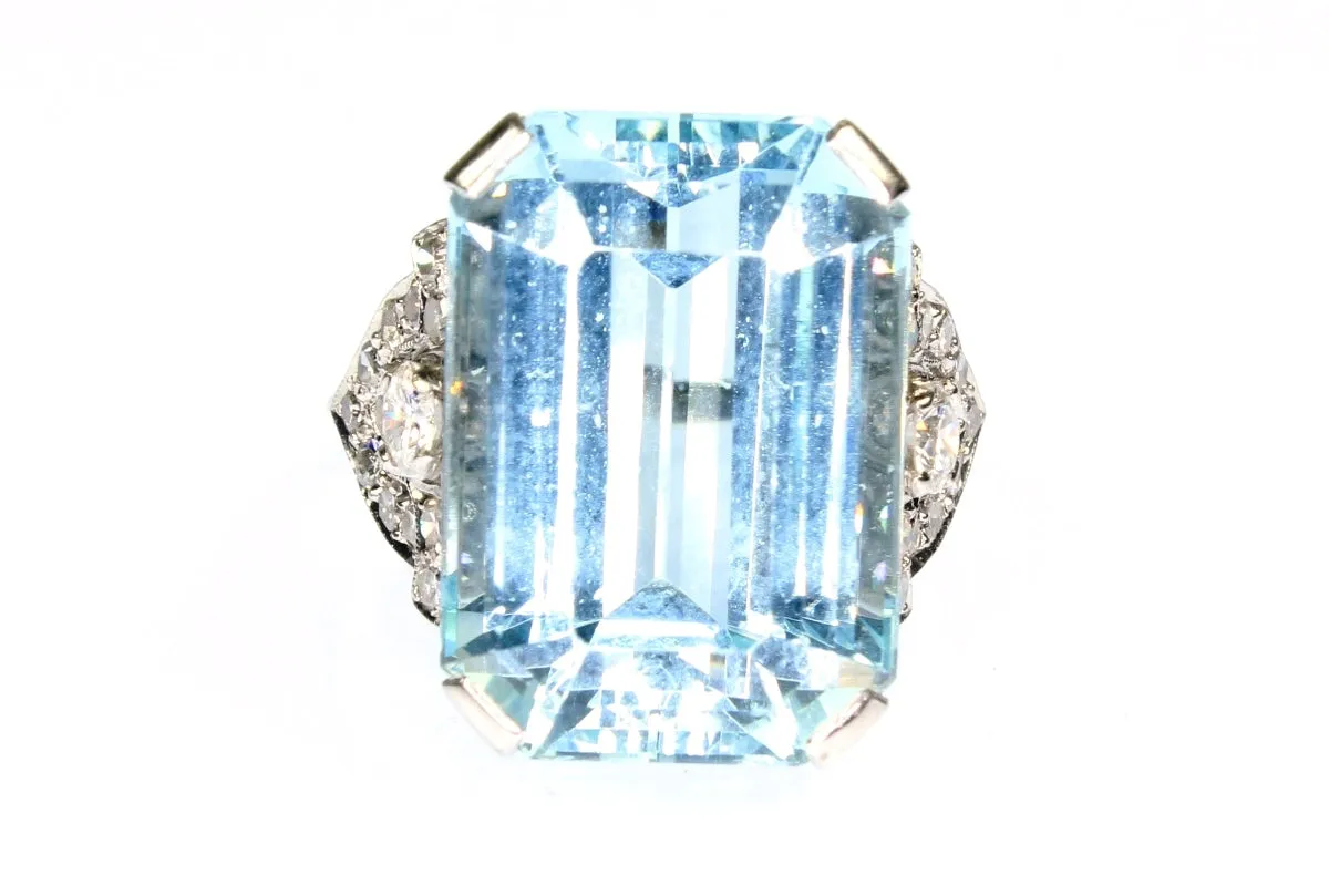 Large Aquamarine and Diamond Ring