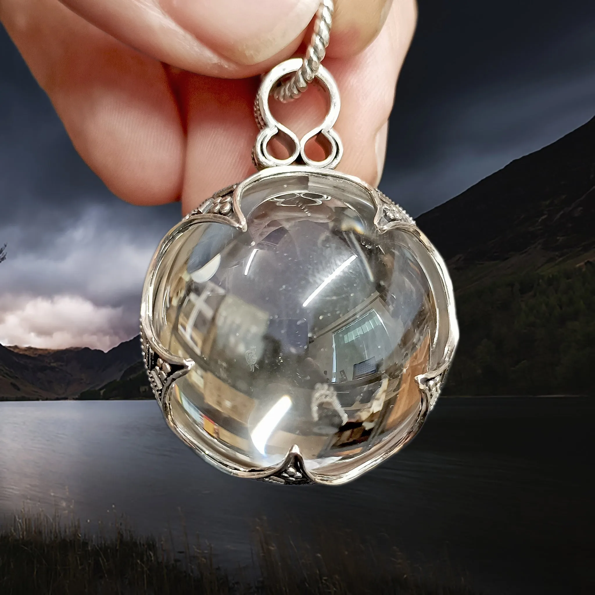 Large Silver Gotland Crystal Ball Pendant