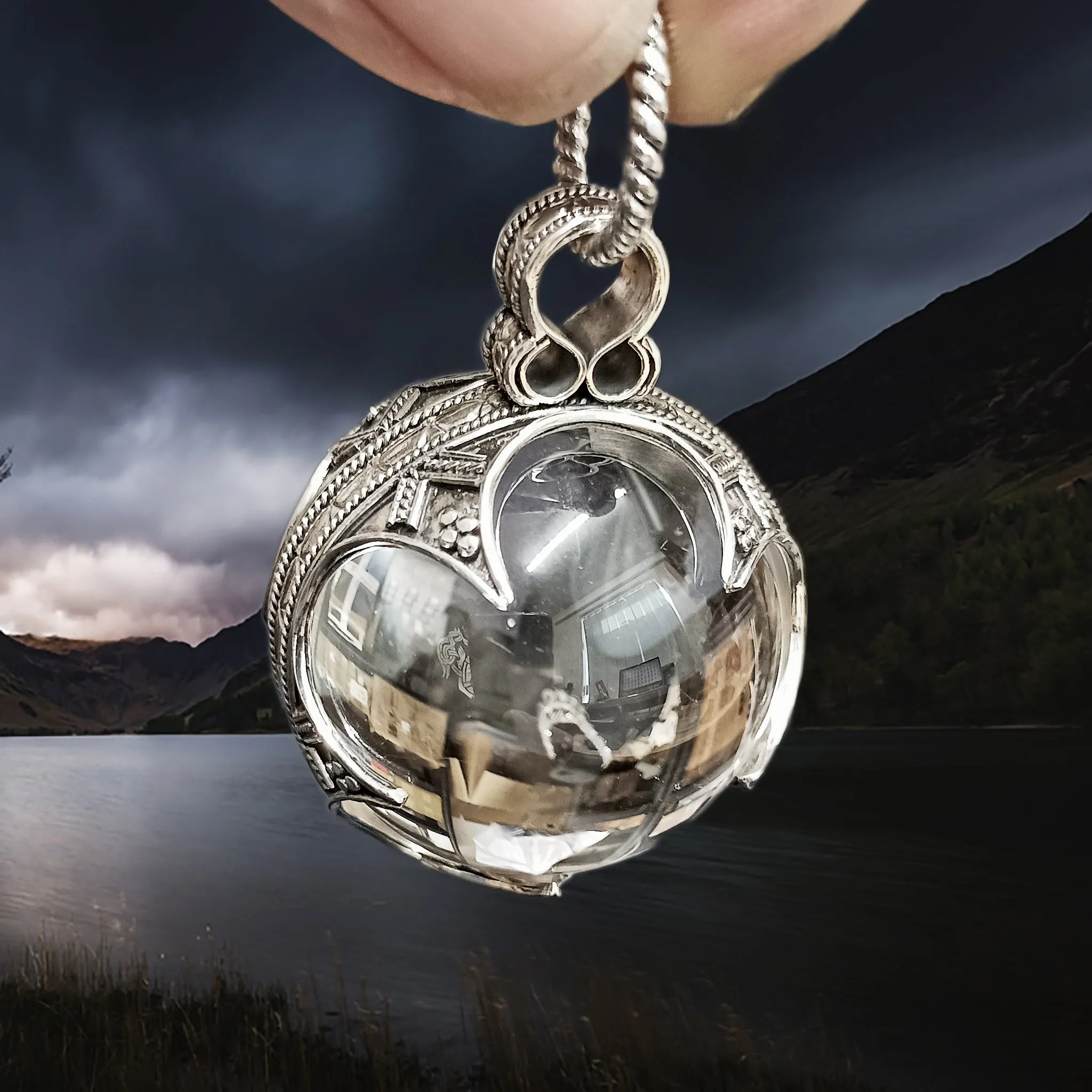 Large Silver Gotland Crystal Ball Pendant