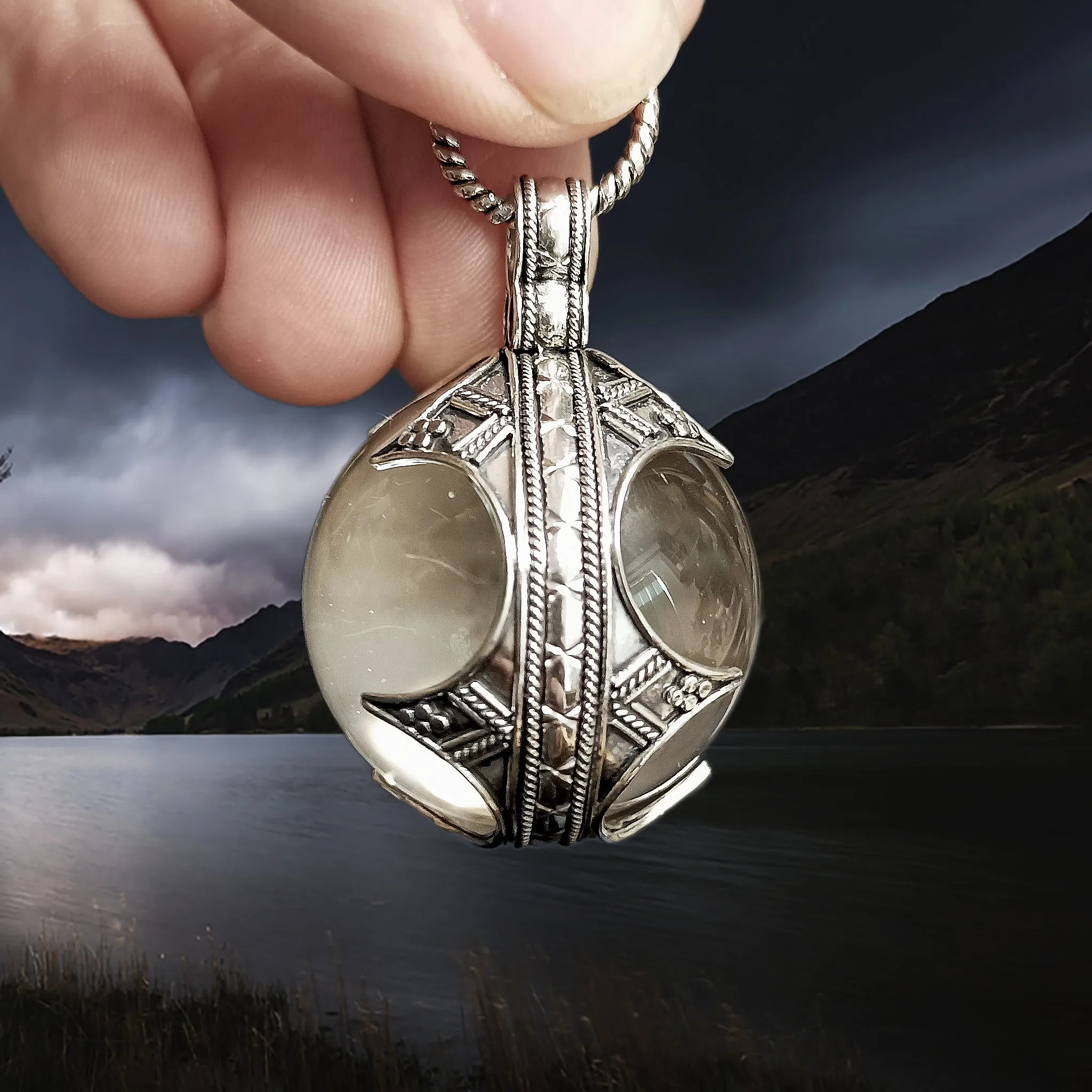 Large Silver Gotland Crystal Ball Pendant