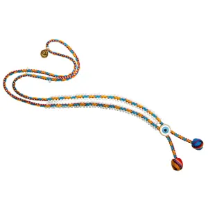 Lima Evil Eye Pompom Beaded Cord Necklace