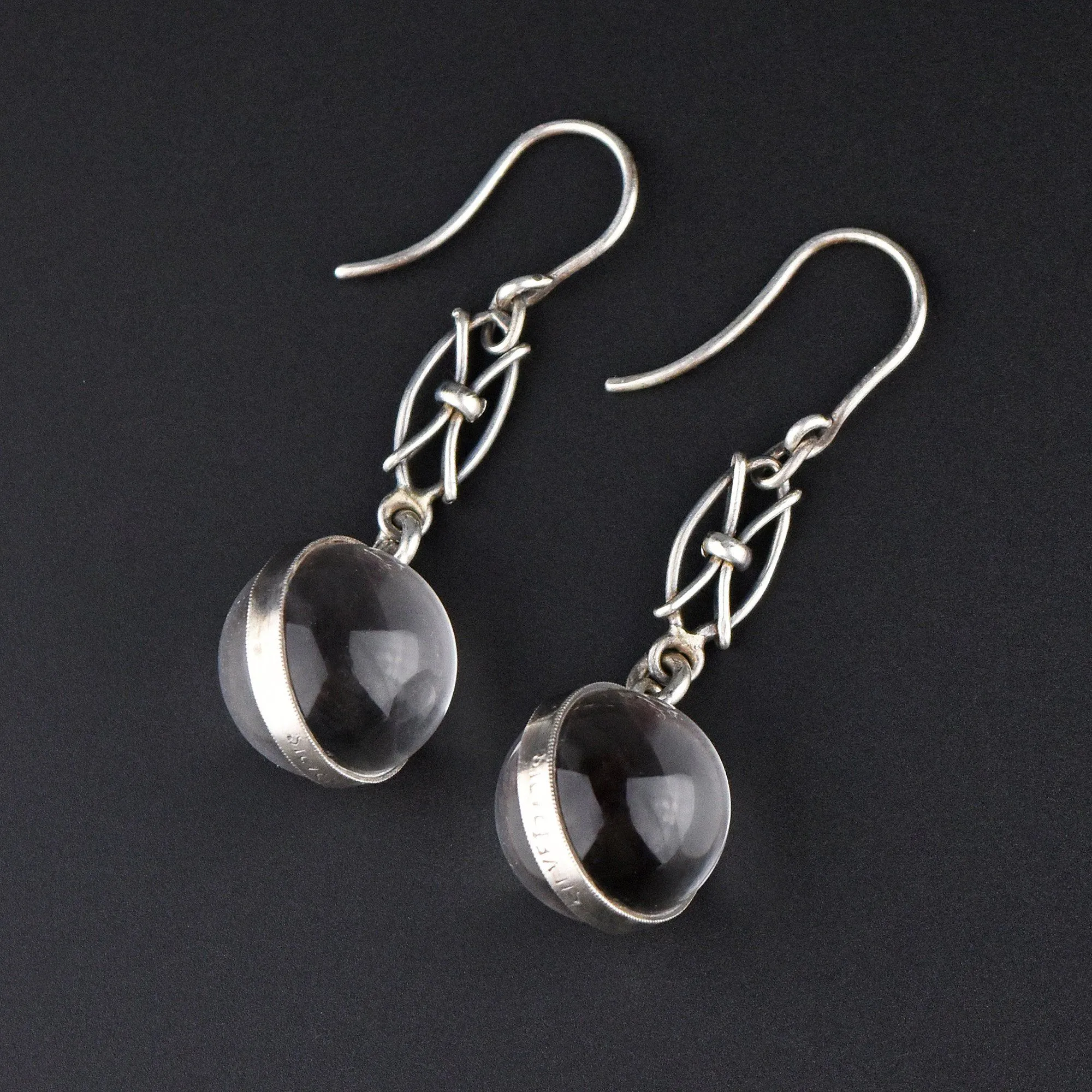 Long Art Deco Silver Pools of Light Rock Crystal Earrings