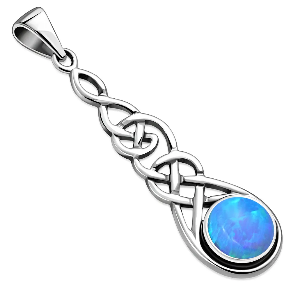 Long Celtic Pendant set w/ Synthetic Blue Opal