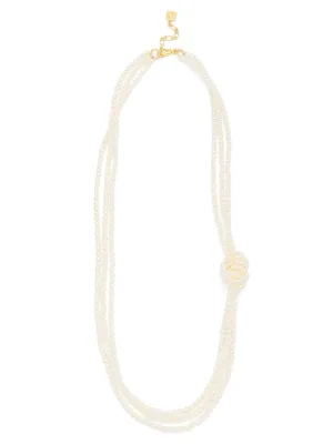 Long Layered Side Knot Pearl Necklace