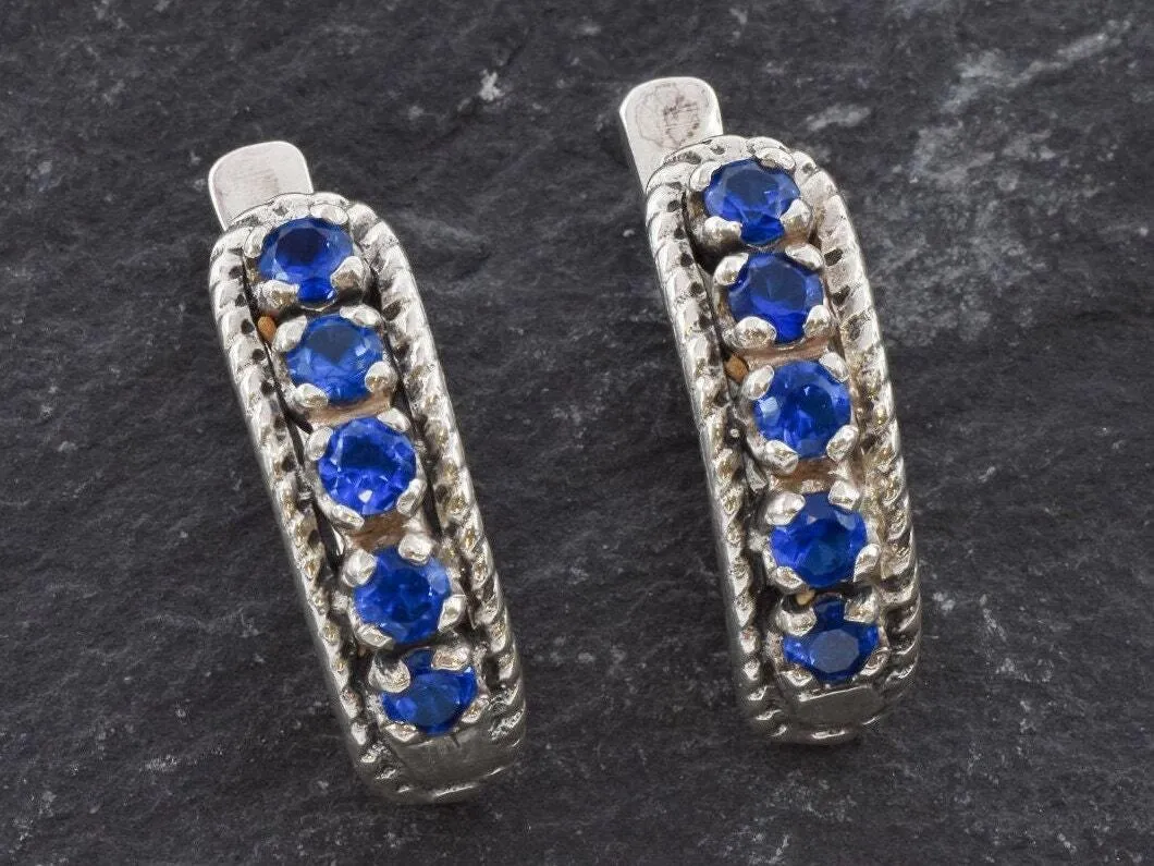 Long Sapphire Earrings - Blue Bar Earrings - Vintage Drop Earrings