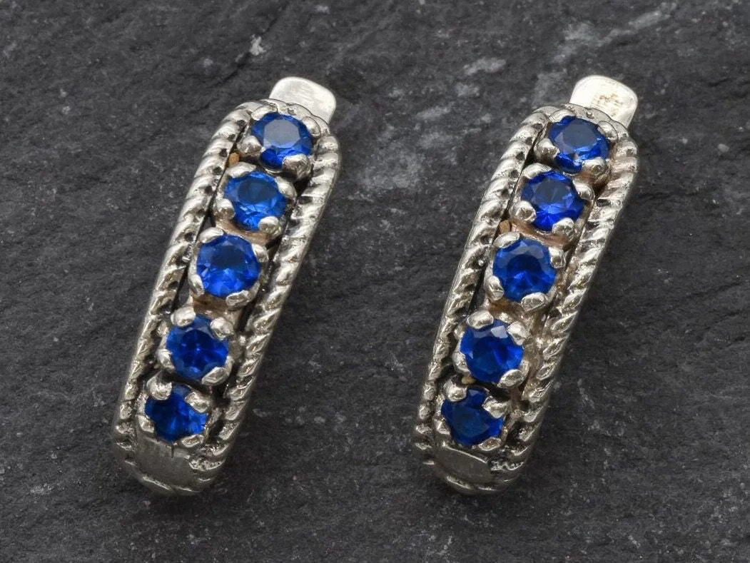 Long Sapphire Earrings - Blue Bar Earrings - Vintage Drop Earrings