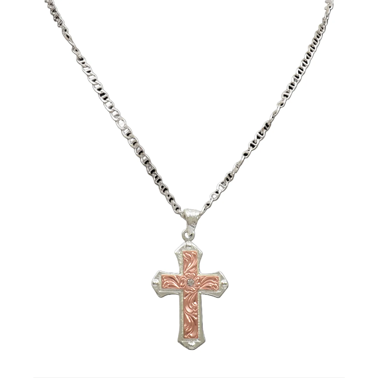 M&F Ladies Copper Cross Silver Necklace DN171