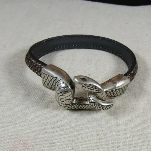 Man's Snake Head Brown Leather Bracelet