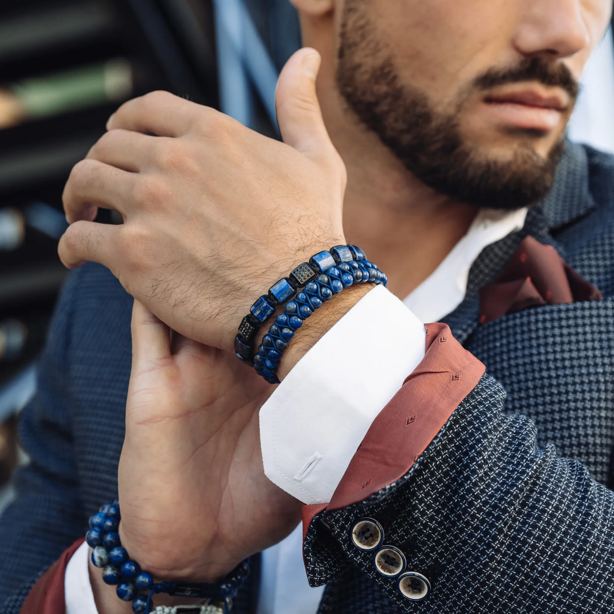 Men's LAPIS LAZULI Flat bead Bracelet