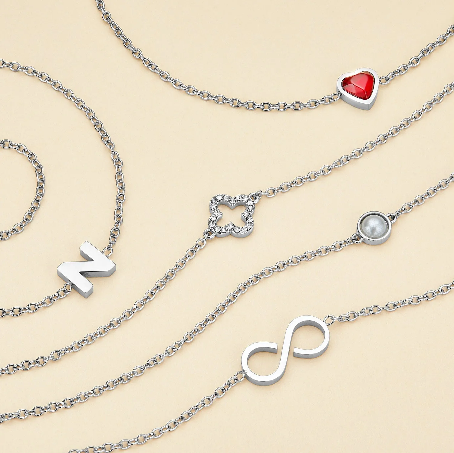 Mini Heart Birthstone Bracelet Bundle (Silver)