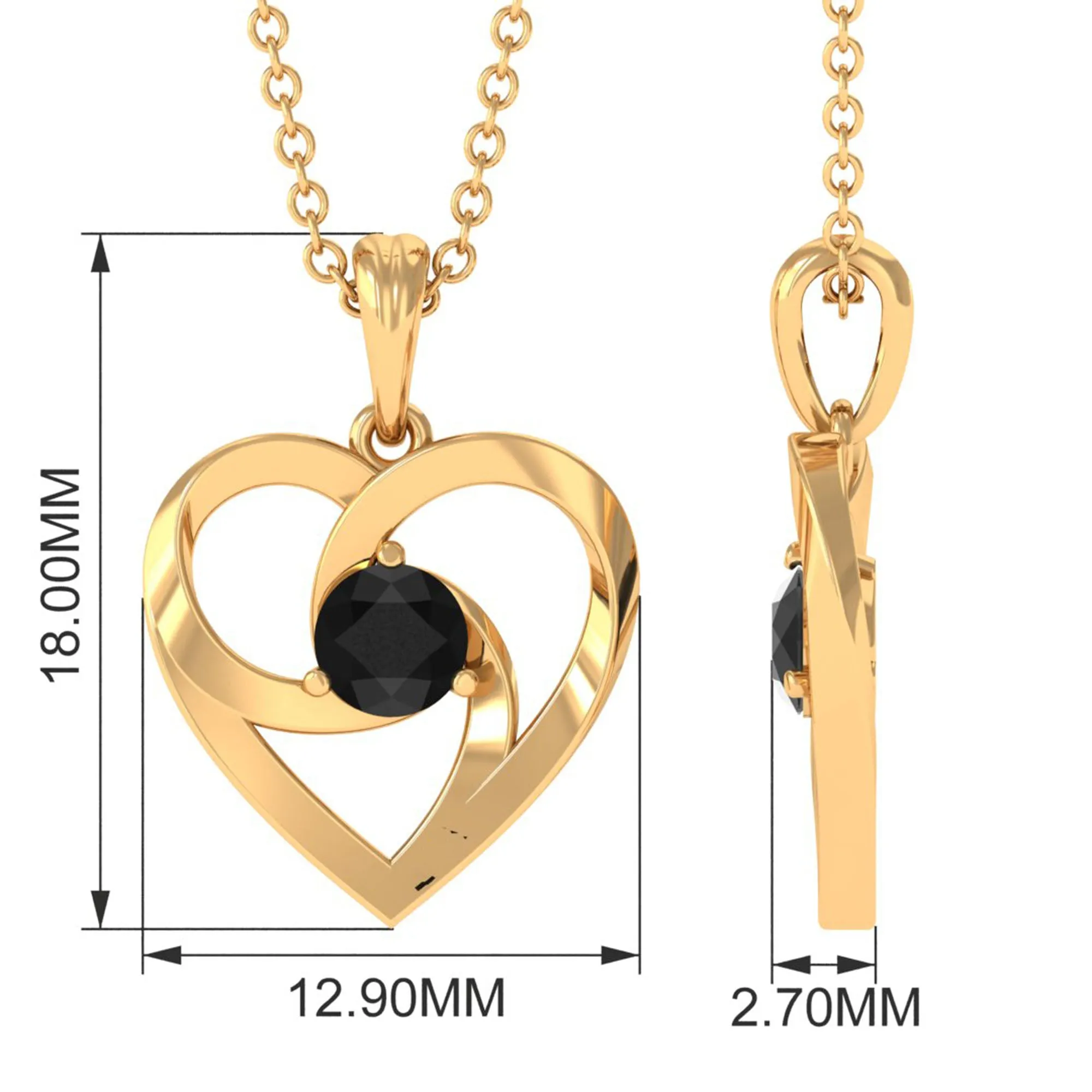 Minimal Black Onyx Gold Heart Necklace For Women