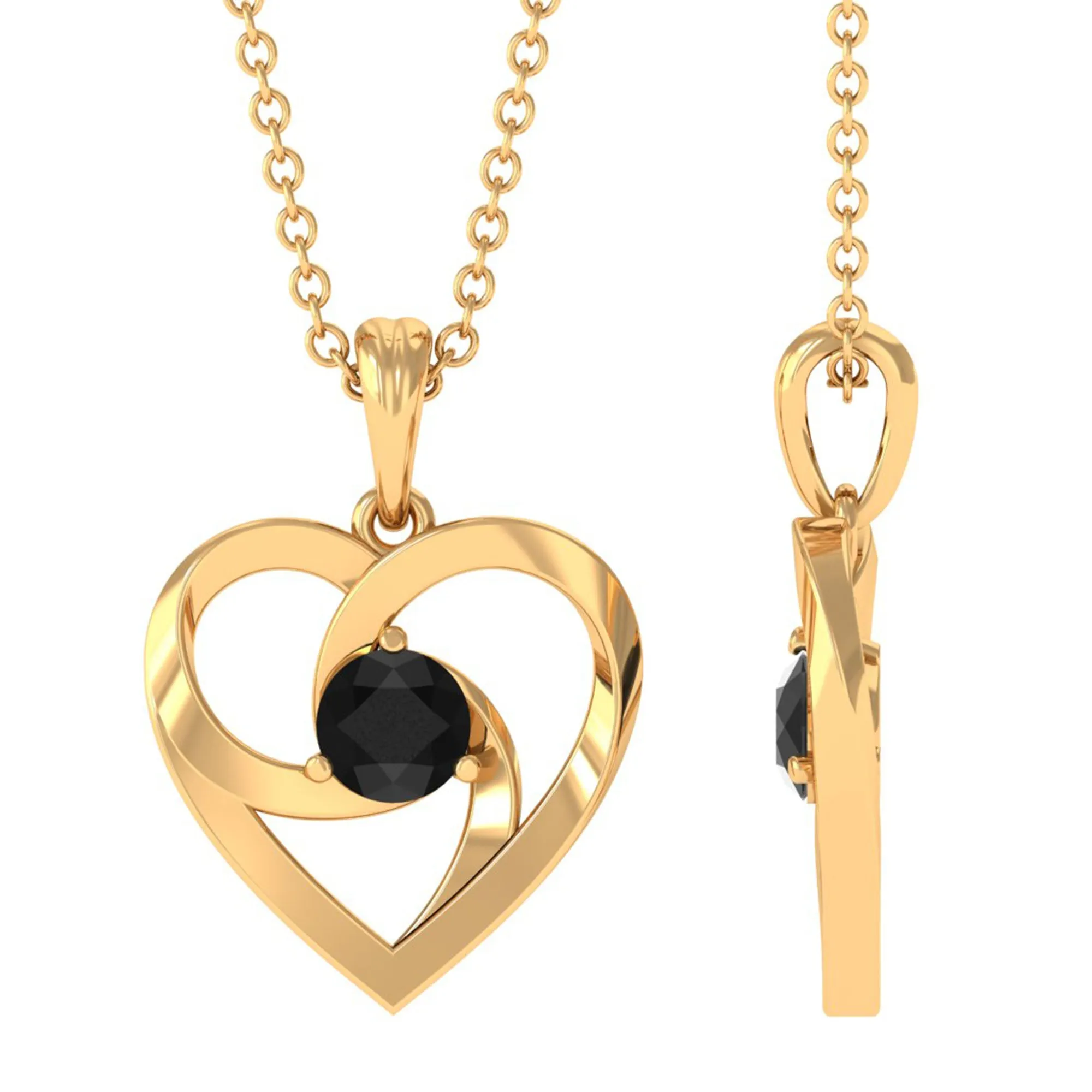 Minimal Black Onyx Gold Heart Necklace For Women