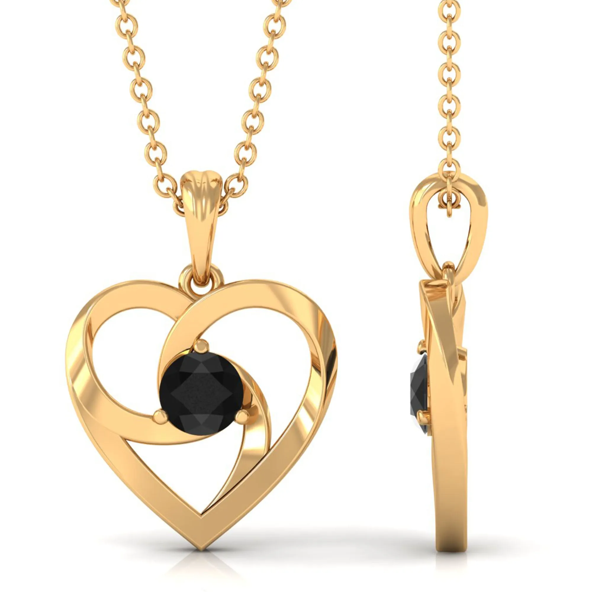 Minimal Black Onyx Gold Heart Necklace For Women