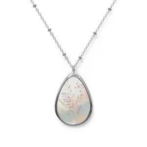 Minimal design with leaves in pastel tones Oval Necklace