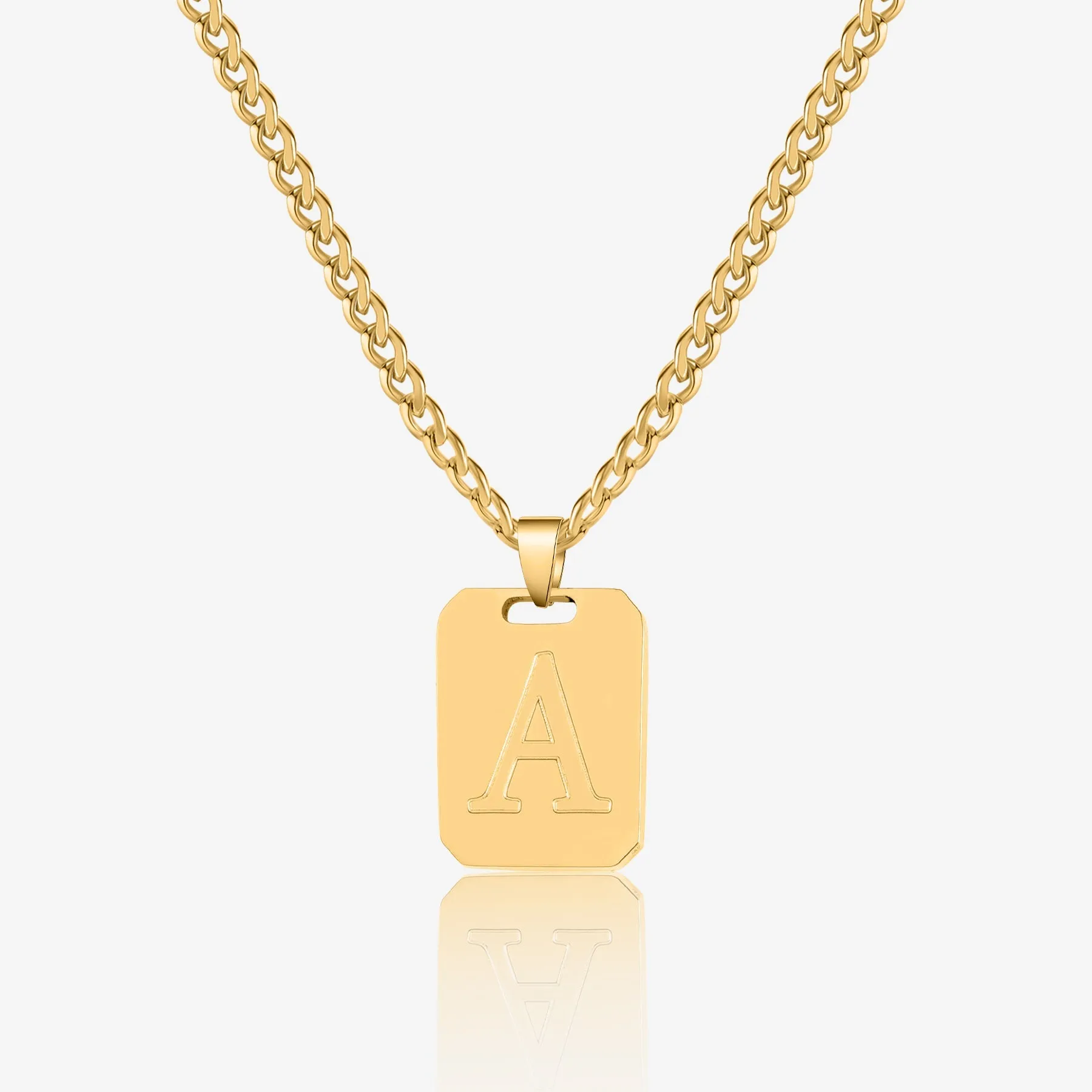 Minimal Initial Pendant Necklace w/ Cuban Chain