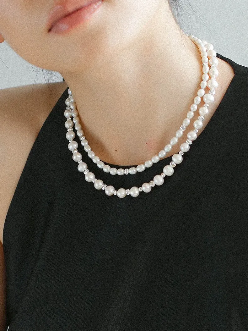 Minimalist Rice Freshwater Pearl Silver Bean Necklace-Rice Pearl