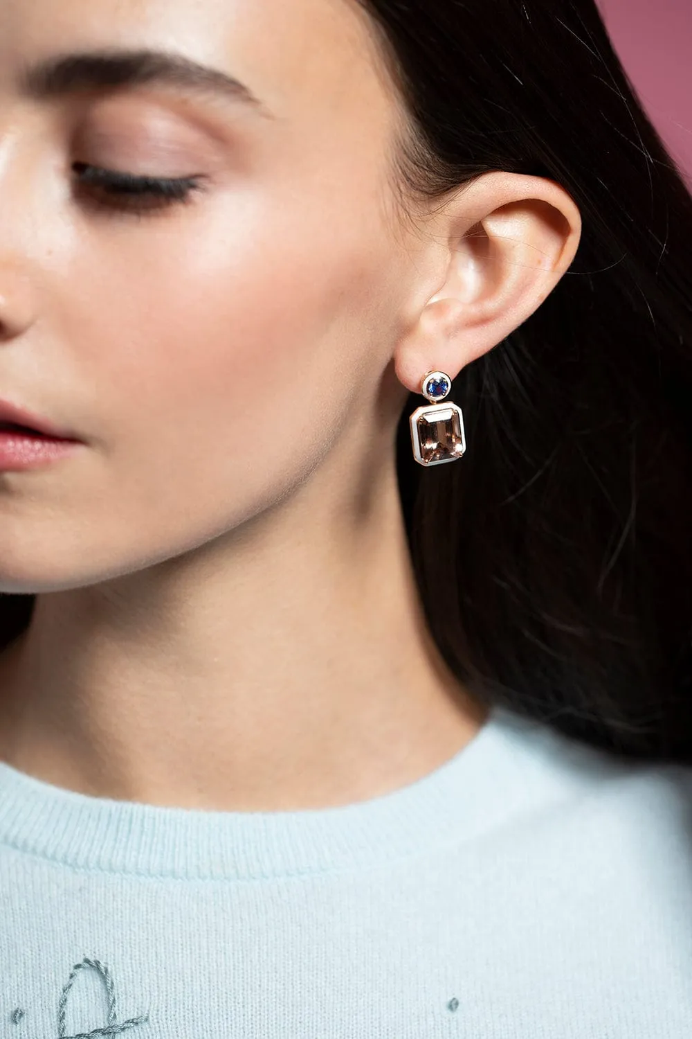 Morganite and Blue Sapphire Earrings