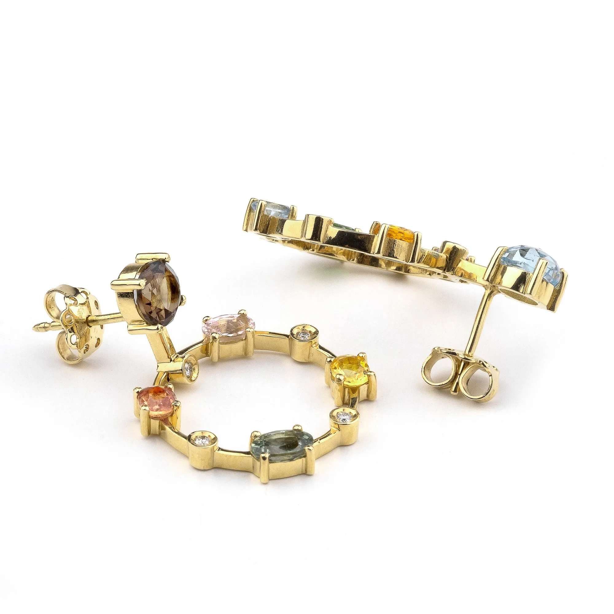 Multi coloured gemstones 18k yellow gold earrings