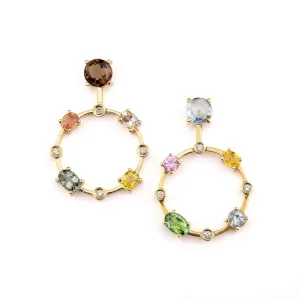 Multi coloured gemstones 18k yellow gold earrings