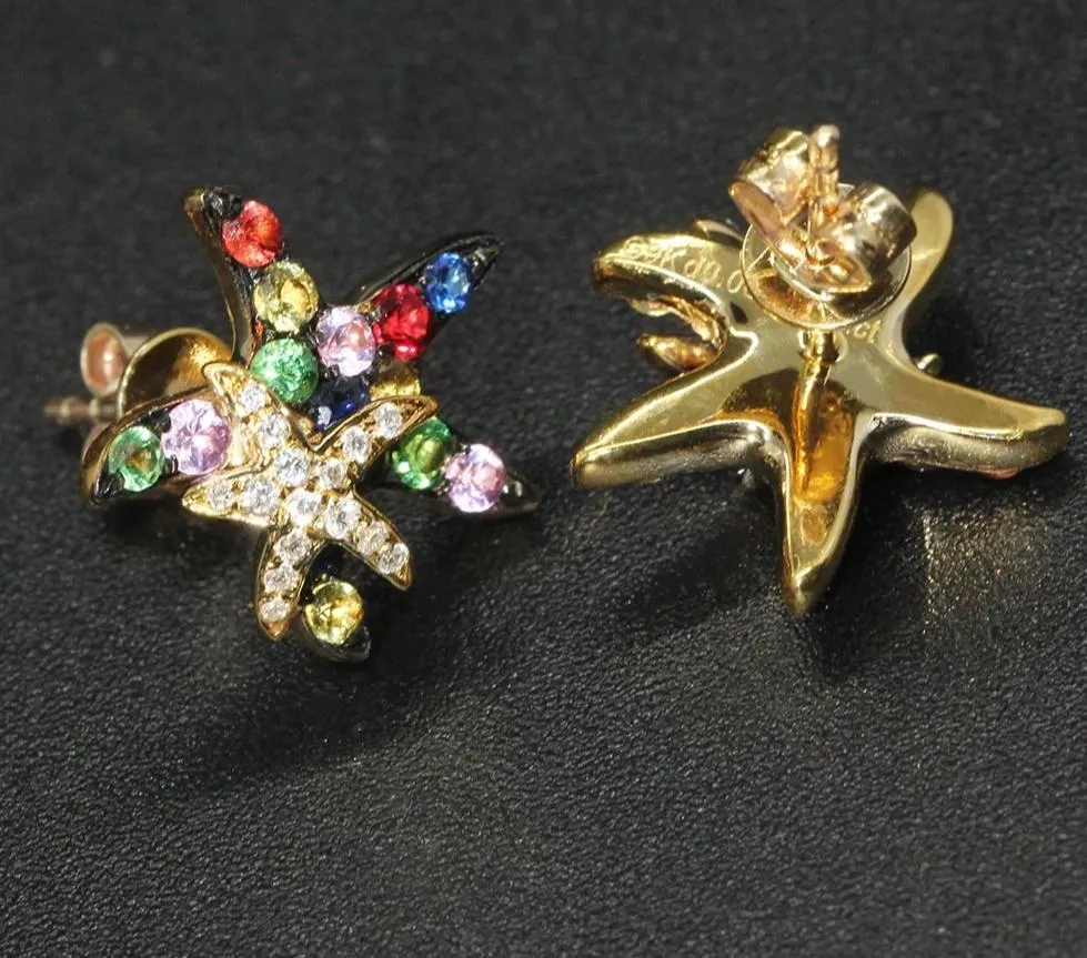 Multi Sapphire Diamond Starfish Earrings