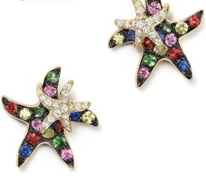 Multi Sapphire Diamond Starfish Earrings