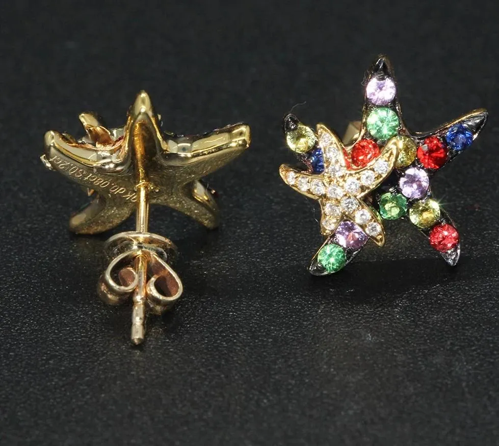 Multi Sapphire Diamond Starfish Earrings