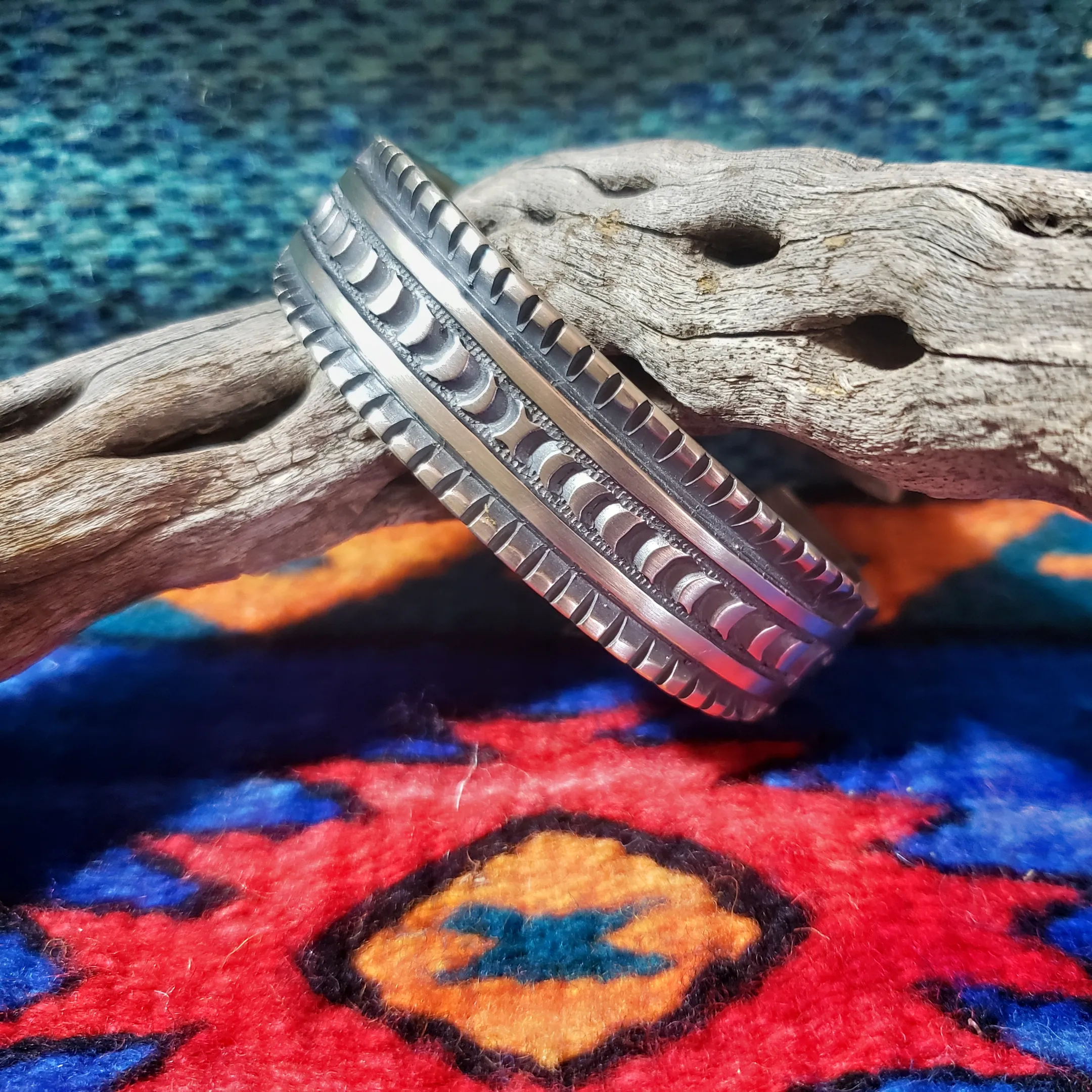 Navajo Tooled Silver Cuff Bracelet GJ-BRC-0005